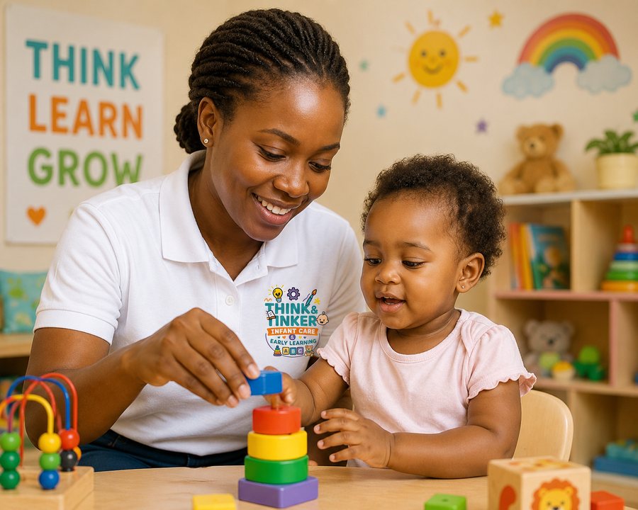 Tutor guiding a child through a hands-on activity at home